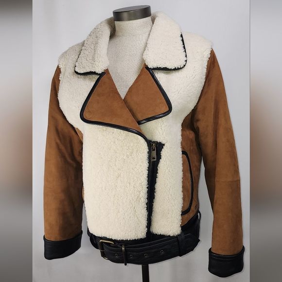 Scotch & Soda women's sheep hair and leather jacket size medium - Picture 2 of 16